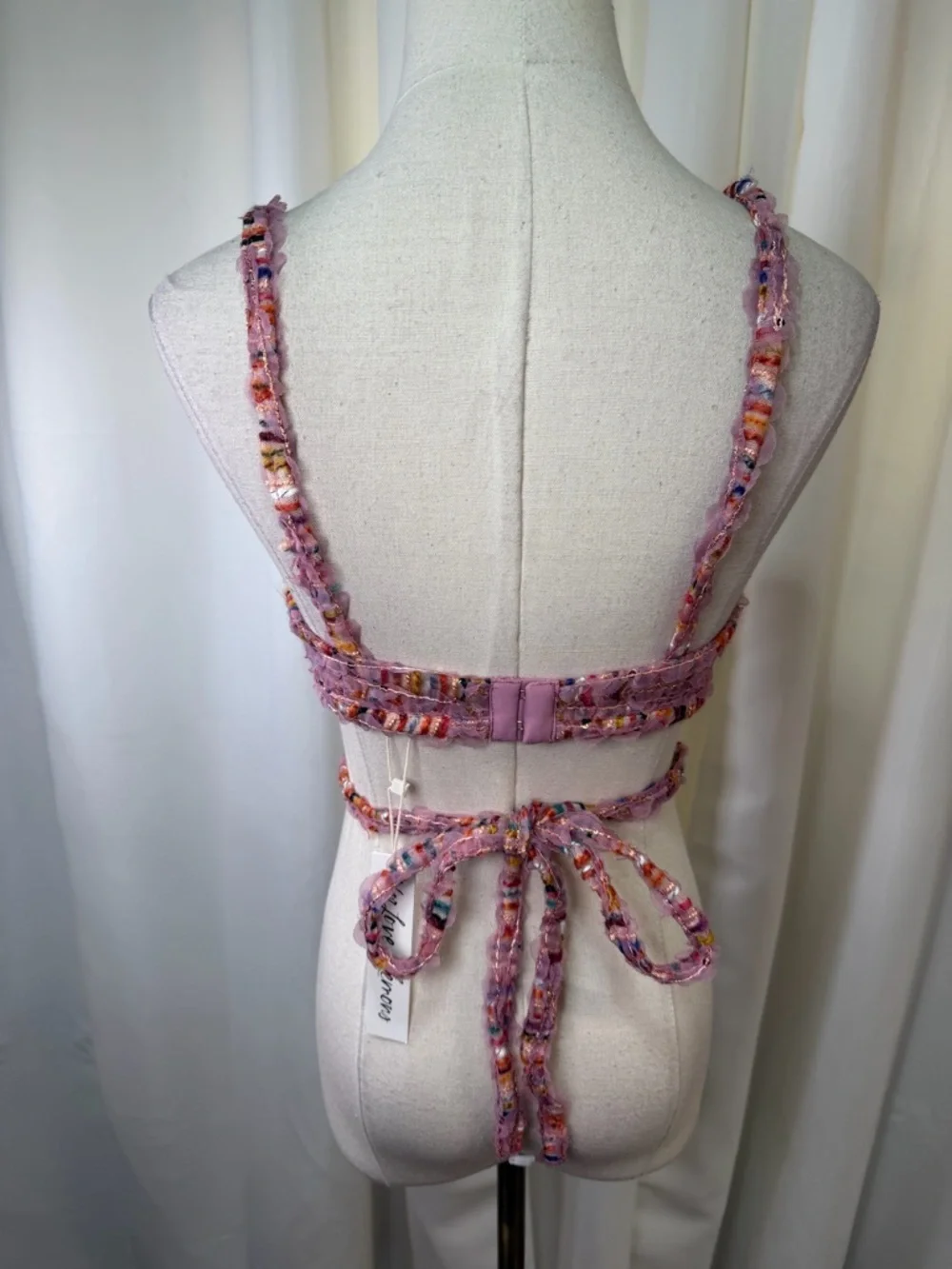 NWT For Love And Lemons ‘Dionne’ Bralette Top in Pink Multicolor Tweed Size M - Picture 12 of 16